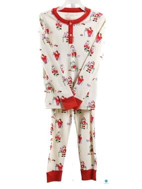 The Beaufort Bonnet Company Cream Santa Print Pajama set, sizes: 7 and 10